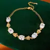 Pulsera de flor ovalada con circonita chapada en oro real de 18k, sensación de lujo ligero de alta gama, joyería de nicho única y elegante
