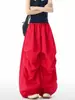 Pantalones Casuales Rojos de Pierna Ancha Estilo Retro Americano para Mujeres y Hombres, Pantalones de Paracaidista Plisados Perezosos y Relajados de Verano, Pantalones Fluidos Largos hasta el Suelo