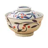 Cuenco de Cerámica Estilo Japonés para Postre con Color Bajo Esmalte, Estilo Vintage, con Tapa, Cuenco para Sopa, Huevo al Vapor, Hongo Blanco, Olla para Estofado de Nido de Pájaro