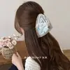 Presilha de cabelo listrada suave estilo coreano para mulheres, acabamento elegante em renda, adequada para prender o cabelo na parte de trás da cabeça, presilha tipo tubarão para penteado semi-preso