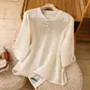 Soporta (TikTok transfronterizo, Shopee, Shop TIMU, Xiyin) camisa de algodón y lino para mujer con botones y manga tres cuartos