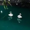 Pendientes de Plata de Ley S925 Nalan Estilo Japonés y Coreano Exquisitos Animalito Lindo Cisne con Diamante Simple Elegante G3177
