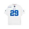 Camiseta Patchwork Bordada de Manga Curta para Homens, Tamanho Americano 29, Tendência de Verão Loose Sportswear Marca Gola Redonda Manga Meia Manga
