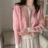 Estilo Suave Ropa Corta Otoño Nuevo Amor Patrón de Houndstooth Suéter de Manga Larga Abrigo Cárdigan Tejido para Mujer