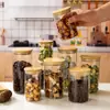 Pote de Vidro com Tampa para Armazenamento na Cozinha Doméstica, Especial para Lanches, Pote de Vidro Selado Transparente à Prova de Umidade