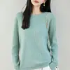Suéter tejido de cuello redondo 100% algodón estilo minimalista para mujer, manga larga, holgado, suave, estilo casual, camiseta base 100% algodón, suéter fino