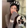 Gorro de Lã Tricotado com Letras de Personalidade Estilo Americano para Mulheres com Cabeça Grande, Chapéu Pulôver de Lã Dupla Face Emagrecedor, Tendência