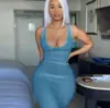Ropa de Mujer Europea y Americana 2021 Amazon Camisola de Mujer Primavera y Verano Escote en V Profundo Ajustado Sexy Vestido Largo 18