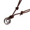 Collar corto de cuero genuino estilo europeo y americano para hombre, de aleación, con tres anillos redondos, estilo vintage, de piel de vaca mineral gruesa.