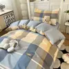Ropa de Cama de Tres Piezas 100% Algodón para Dormitorio de Estudiantes Sábana de Algodón Puro Funda Nórdica Funda Nórdica Individual de Algodón Faldón de Cama Estilo Nuevo