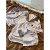 Pijama de Seda Helada de Lujo con Estampado de Leopardo Azul para Mujer 2026 Nuevo Estilo Dulce y Elegante de Manga Corta con Shorts Ropa de Casa para Niñas que se Puede Usar Afuera