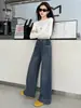 Pantalones de pana para niñas, estilo coreano, forro polar, nuevo 2026, bolsillos rectos, pierna recta, pierna ancha, para niños medianos y grandes, mezclilla, otoño, largo hasta el suelo, modernos