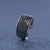 Anillo abierto de plata de ley s925 con textura geométrica vintage, moderno y versátil, joyería de anillo de diseño único para mujer