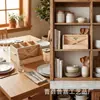 Caja de almacenamiento compartimentada de madera maciza, organizador de utensilios de cocina, caja de almacenamiento de condimentos para escritorio, caja de madera multi-compartimento, estante de almacenamiento de madera