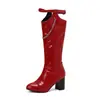 Amazon 4048 Fivela de Cinto Botas de Cavaleiro Botas de Cano Alto Novas Botas de Salto Alto Salto Grosso 2024 tamanho grande Comércio Exterior Corrente para Mulheres