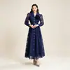 Suministro Directo de Fábrica Vestido Largo Bordado con Encaje Traje de Principios de Otoño Cuello de Traje Manga Larga Broche Tridimensional Vestido de Fiesta para Mujer