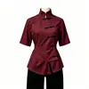Novo top estilo chinês com gola alta e mangas curtas para mulheres com botões, acinturado, carcela diagonal, camisa cheongsam modificada, vestimenta tradicional chinesa Zen para chá