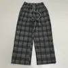Calça Larga Retro Xadrez Grossa com Forro de Lã para Mulheres, Cintura Elástica, Caimento Solto, Casual, Versátil, Calça Reta Emagrecedora, Nova para Outono e Inverno