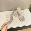 Sandalias de Tacón Alto para Mujer 2024 de Moda Transparentes de Tacón Medio Zapatos de Cristal Moda Tacón Grueso Chanclas de Exterior Tacón Delgado Antideslizantes