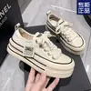 Zapatos de Lona con Suela Gruesa Tipo Galleta para Mujer 2025 Primavera y Verano Nuevo Estilo Plataforma Versátil Deportivos y de Ocio Zapatos Blancos Tenis