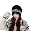 Gorro de punto jacquard vintage para otoño e invierno, cálido y a prueba de frío, gorro de lana con borde enrollado, moderno y versátil, gorro posparto para mujer