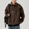 Casaco de lã retrô americano 2026 para homens, estilo primavera e outono, jaqueta marrom, workwear vintage, estilo casual masculino