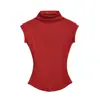 Camiseta Rosa de Manga Curta para Mulheres no Verão Fina Sexy Estilo Pura Luxúria Dopamine Wear Gola Alta Meia Manga Sem Manga Top