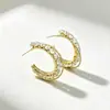 Brincos Meia-Lua de Zircônio Dourado Francês de Camada Dupla Ear Cuff em C Brilhante de Luxo Leve Brincos Stud com Design de Nicho