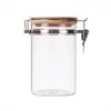 Pote de Vidro para Armazenamento de Grãos de Café e Alimentos da Cozinha com Fecho Hermético Tampa de Madeira Encaixe Hermético Frasco de Vidro para Armazenamento de Café