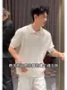 Camisa Polo de Punto Trenzado Azul Marino de Manga Corta para Hombre Verano Estilo Coreano Estilo Ligeramente Maduro Ropa de Trabajo de Gama Alta Camiseta Casual de Media Manga
