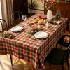 Mantel a cuadros retro navideño, mantel rectangular de poliéster estilo americano, con bordes festoneados y patrón a cuadros, creando una atmósfera festiva para uso doméstico