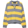Bestseller transfronteiriço do AliExpress europeu e americano: Blusa de tricô com gola polo listrada, estilo de garota sexy retrô americana