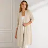 Cardigan de tricô com nervuras de veludo Andy estilo europeu e americano para mulheres, temu, Cardigan Duster de gola V sem botões, casaco de frente aberta