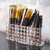 Escritorio Estudiantil de Tres Compartimentos con Patrón de Diamantes, Portalápices Sencillo, Contenedor Transparente de Tres Compartimentos para Brochas de Maquillaje y Lápices Labiales