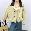 Jaqueta casual de moda estilo coreano com blocos de cor, gola de lapela, manga longa para mulheres, outono de 2026, estilosa, rejuvenescedora, caimento solto, jaqueta top afina a silhueta