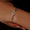 Pulseira Novo Estilo Coração com Coração para Mulheres, Fashion e Simples, Estilo Coreano, Doce e Romântica, Acessório Versátil da Moda com Diamante Roxo, Joia Fresca e Estilosa