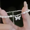 Cuentas de Plata S925 Plata Pura Fresco y Elegante Gama Alta Lujo Ligero Danza de Mariposas Brillo Natural Fuerte Pulsera de Perla de Agua Dulce con Forma de Arroz Plata Real