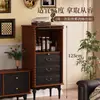 Gabinete Lateral Vintage de Madera Maciza Estilo Francés para Apartamentos Pequeños, Cómoda de Lujo Ligero con Tres Cajones, Vitrina de Cristal para Sala de Estar, Gabinete Lateral para Comedor