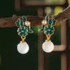 Pendientes Chinos Palacio Guofeng Moda China Retro Imitación Jade Hetian Pendientes Dinastía Song Cheongsam Pendientes Altos con Borla