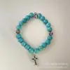 Pulsera de Cruz con Cuentas Completas de Marca de Moda CH Vintage con Flor para Hombres y Mujeres Pulsera de Cruz de Plata Esterlina 925 Vintage