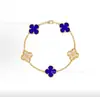 Pulsera de Calcedonia Morada Natural de Cinco Flores [Versión Alta Dorada V Chapado Grueso en Oro] Pulsera de Trébol de Cuatro Hojas de 18 Quilates para Mujer, Artesanía Exquisita