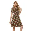Falda de té francés Amazon nuevo traje cuello de camisa gasa estampada gran vuelo wrap dress falda sexy de playa