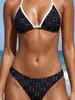 Nuevo Bikini Halter con Textura de Punto de Cruz Borde Blanco Bloques de Color Copas Triangulares Bañador de Cintura Baja Traje de Baño de Dos Piezas Mujer