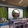 Papel pintado de decoración de patio estilo chino 3D, pared de fondo de edificio de mansión huipai, papel pintado de decoración de restaurante de restaurante de olla caliente