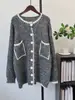 Cárdigan de punto gris retro estilo coreano, de alta gama, nueva colección otoño/invierno, corte holgado y relajado, abrigo suéter para mujer