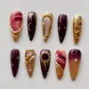 Puntas de Uñas Postizas Desmontables Estilo Ins Europeo y Americano, Estrella Irregular Tridimensional con Gradiente Morado Dorado, para Chicas Dulces, Frescas y Atrevidas, 24 Piezas