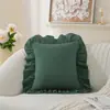 Funda de cojín cuadrada de algodón 100% algodón lavado, de una sola capa, con volantes, para sala de estar, casa modelo, funda de cojín, funda de cojín para sofá, estilo nórdico