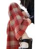 Calças casuais xadrez femininas 2024 outono e inverno novas calças largas de cintura alta emagrecimento estilo coreano calças retas de lã xadrez
