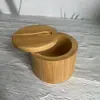 Caixa de sal de madeira de bambu com colher jarra de especiarias de cozinha tampa giratória magnética caixa de tempero de madeira maciça recipiente de tempero doméstico conjunto de recipiente