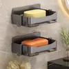 Dispensador de jabón sin taladro, sin acumulación de agua, modelo nuevo de jabonera, caja de jabón de doble capa con drenaje para baño, almacenamiento de jabón para el hogar
